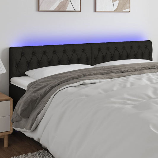 vidaXL LED Headboard Black 200x7x78/88 cm Fabric
