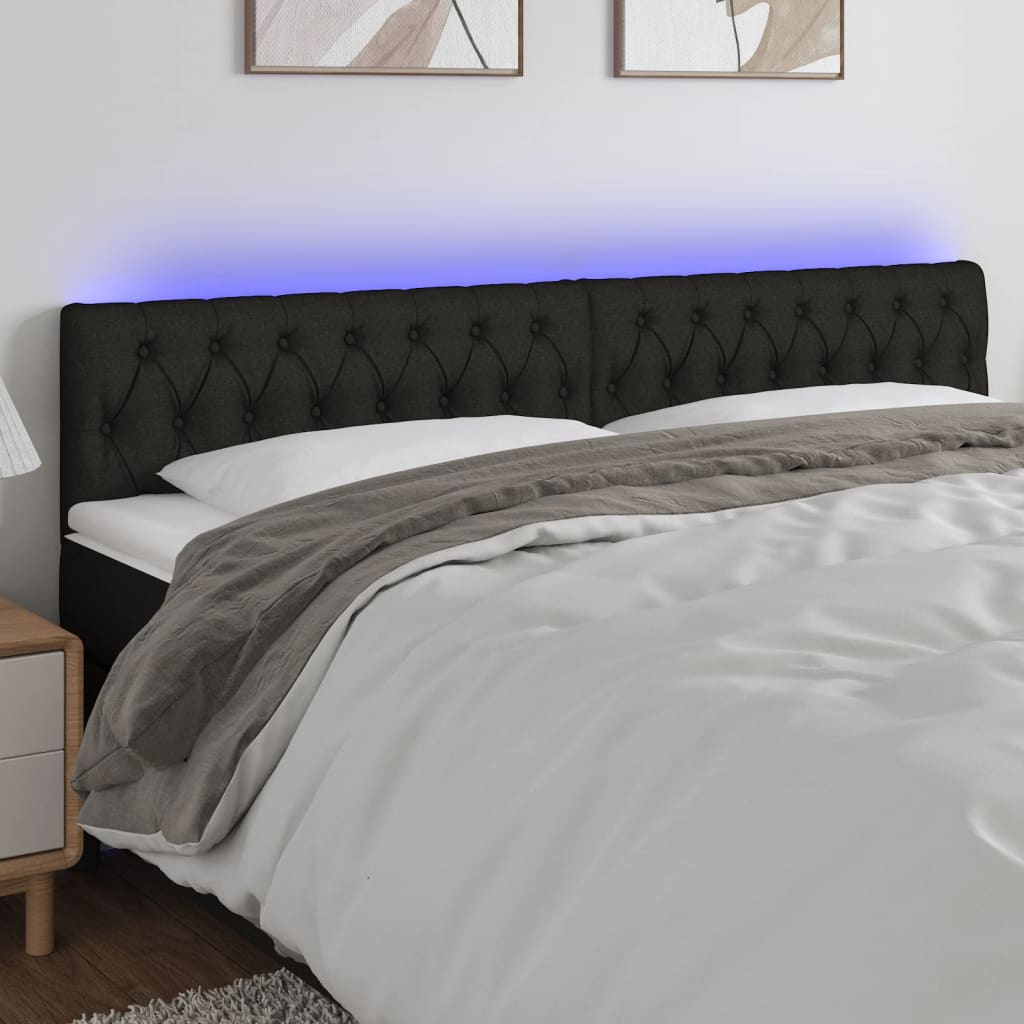 vidaXL LED Headboard Black 200x7x78/88 cm Fabric