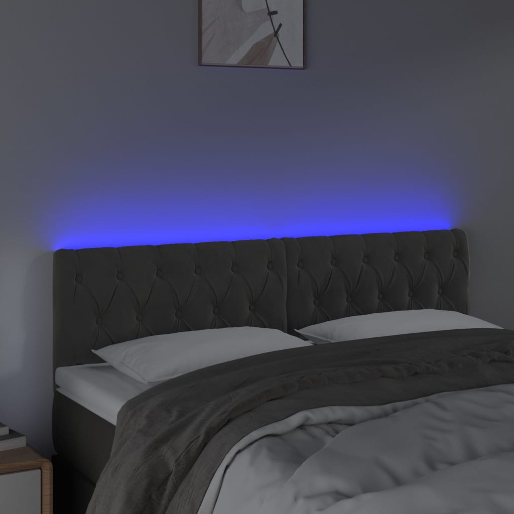 vidaXL LED Headboard Dark Grey 160x7x78/88 cm Velvet