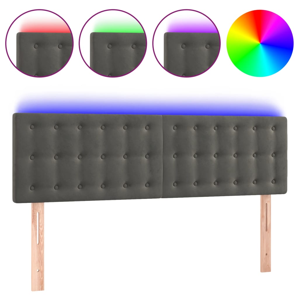 vidaXL LED Headboard Dark Grey 144x5x78/88 cm Velvet