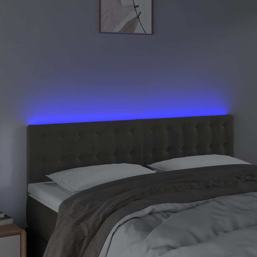 vidaXL LED Headboard Dark Grey 144x5x78/88 cm Velvet