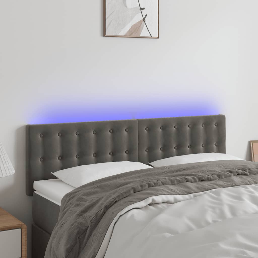vidaXL LED Headboard Dark Grey 144x5x78/88 cm Velvet