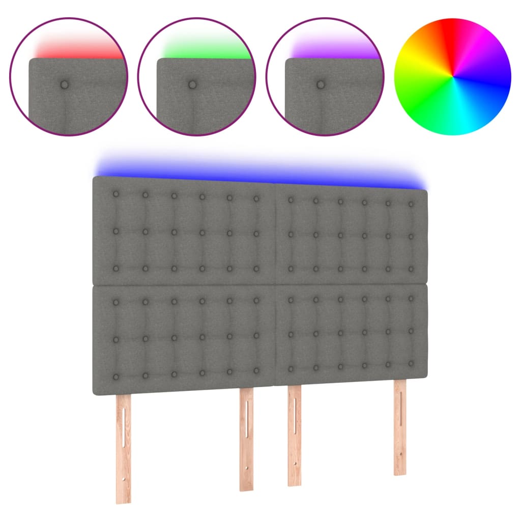 vidaXL LED Headboard Dark Grey 144x5x118/128 cm Fabric