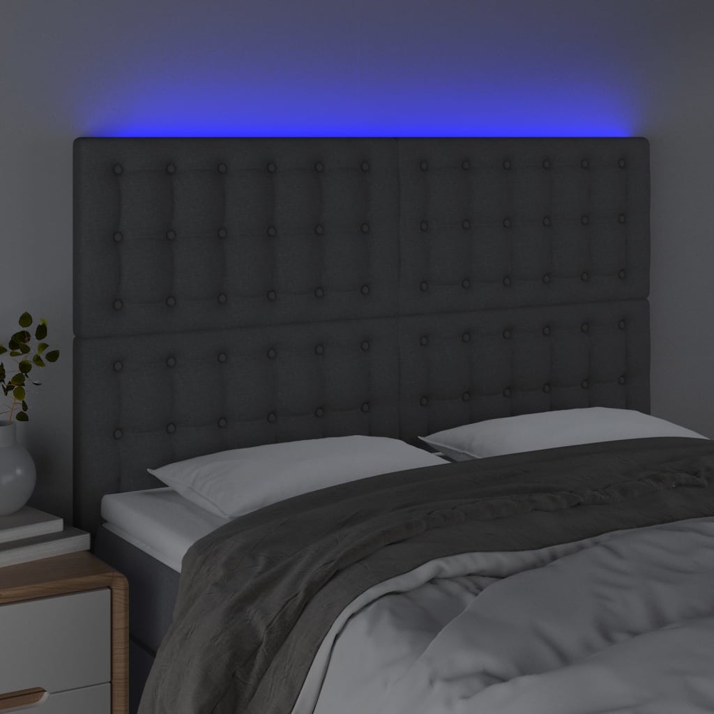 vidaXL LED Headboard Dark Grey 144x5x118/128 cm Fabric
