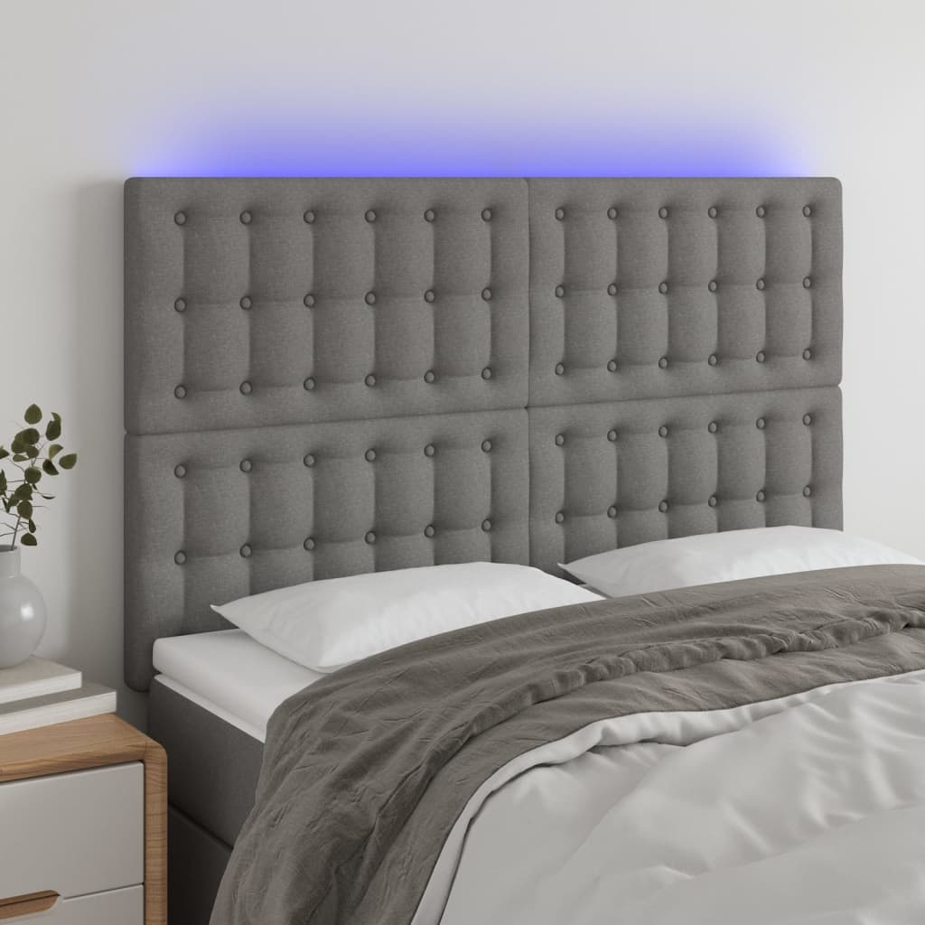 vidaXL LED Headboard Dark Grey 144x5x118/128 cm Fabric