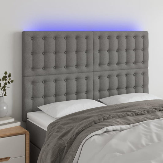 vidaXL LED Headboard Dark Grey 144x5x118/128 cm Fabric
