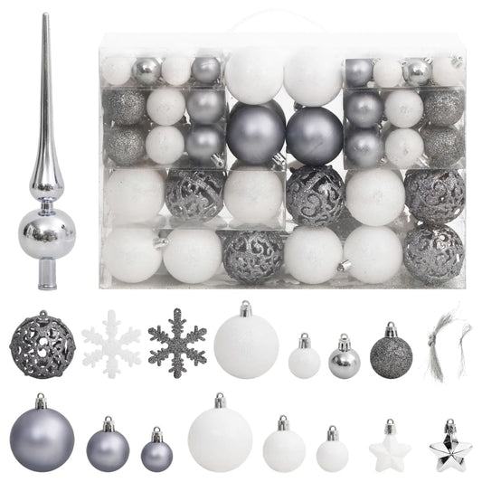 vidaXL 111 Piece Christmas Bauble Set White and Grey Polystyrene