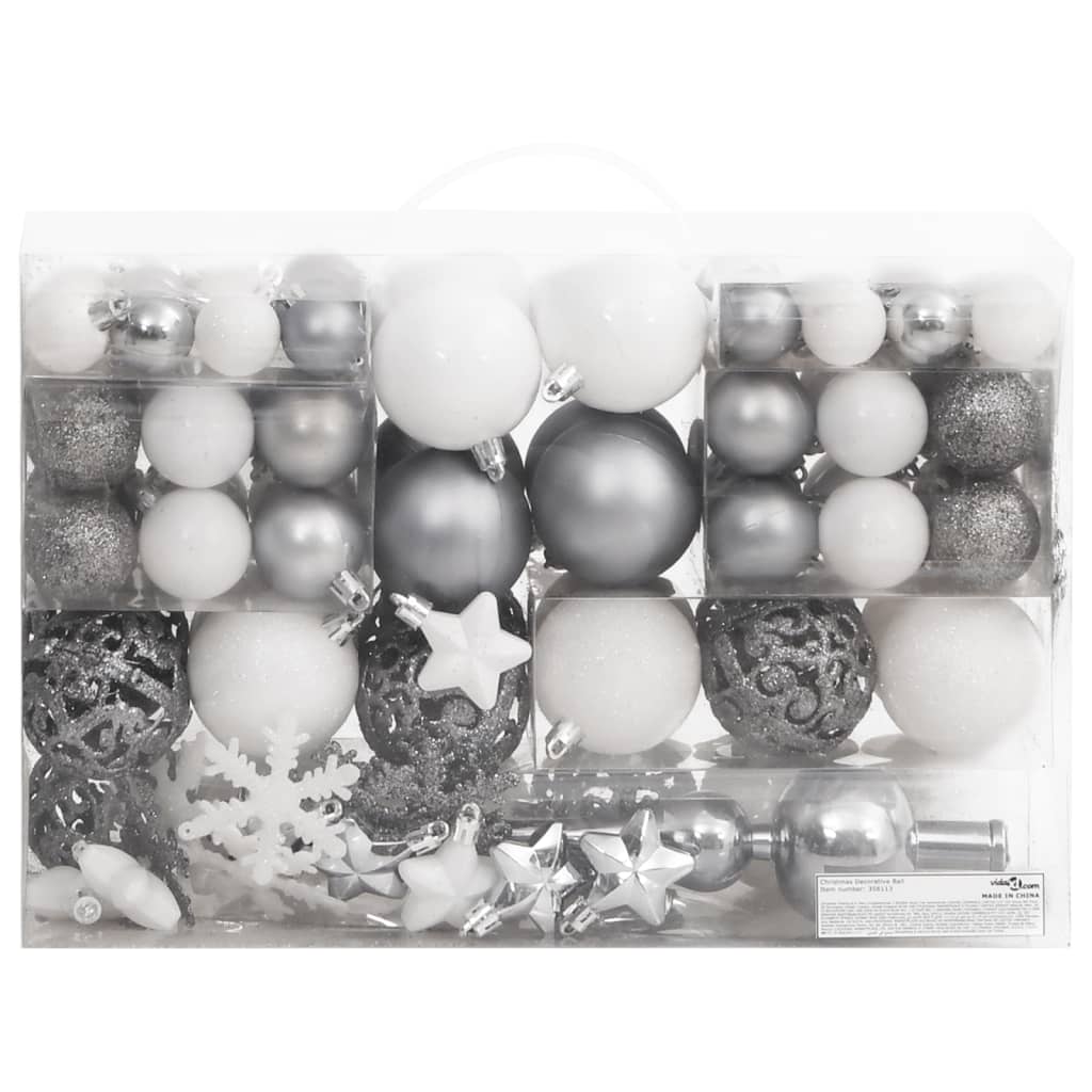 vidaXL 111 Piece Christmas Bauble Set White and Grey Polystyrene