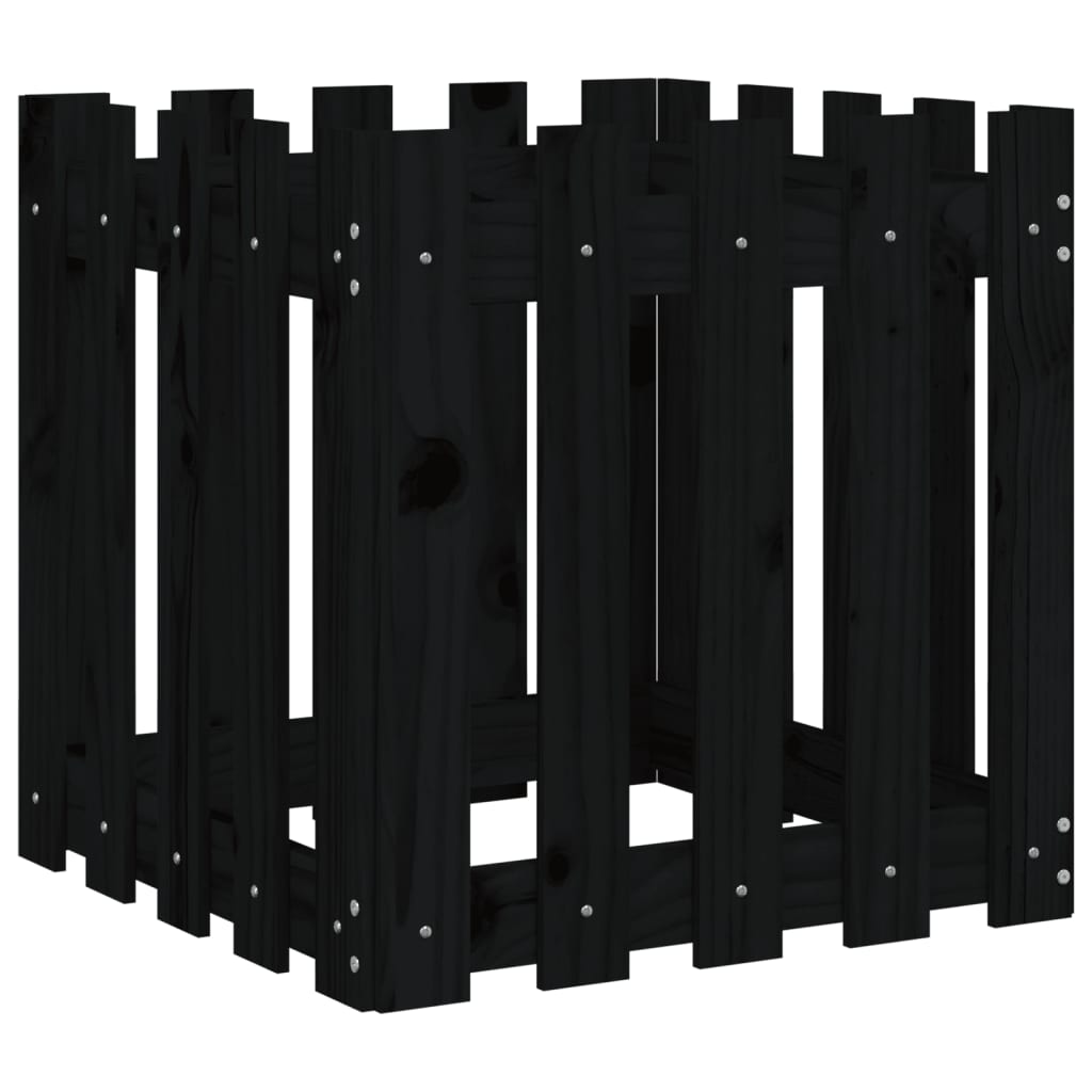 vidaXL Garden Planter with Fence Design Black 50x50x50 cm Solid Wood Pine