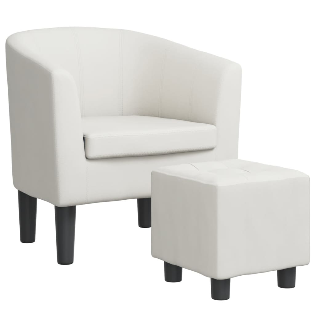 vidaXL Tub Chair with Footstool White Faux Leather
