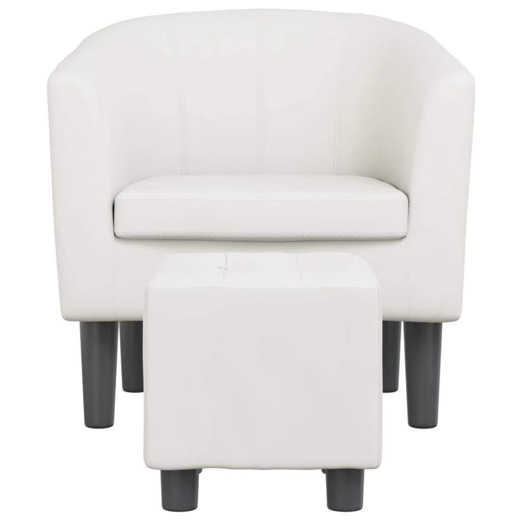 vidaXL Tub Chair with Footstool White Faux Leather