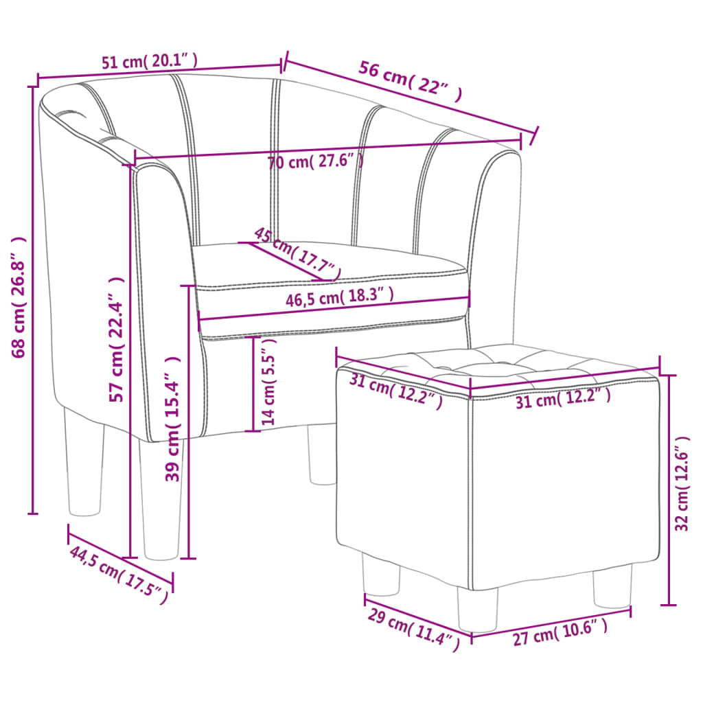 vidaXL Tub Chair with Footstool White Faux Leather