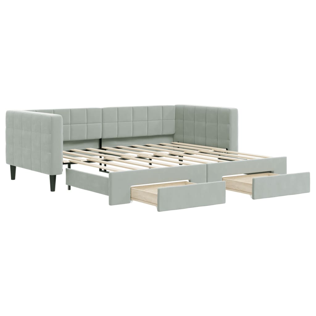 vidaXL Daybed with Trundle&Drawers without Mattress Light Grey 90x190 cm