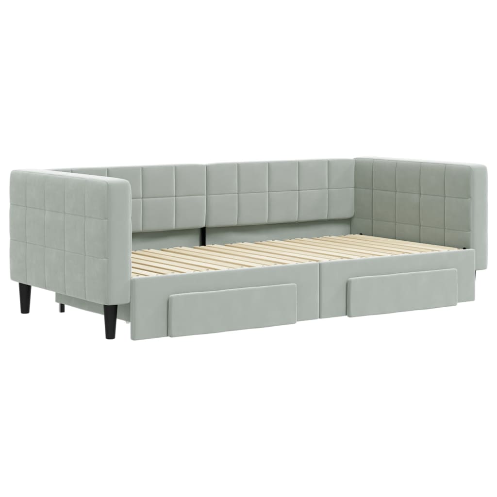 vidaXL Daybed with Trundle&Drawers without Mattress Light Grey 90x190 cm