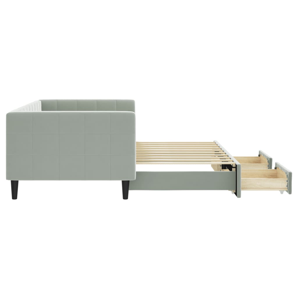 vidaXL Daybed with Trundle&Drawers without Mattress Light Grey 90x190 cm