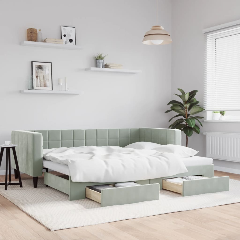 vidaXL Daybed with Trundle&Drawers without Mattress Light Grey 90x190 cm