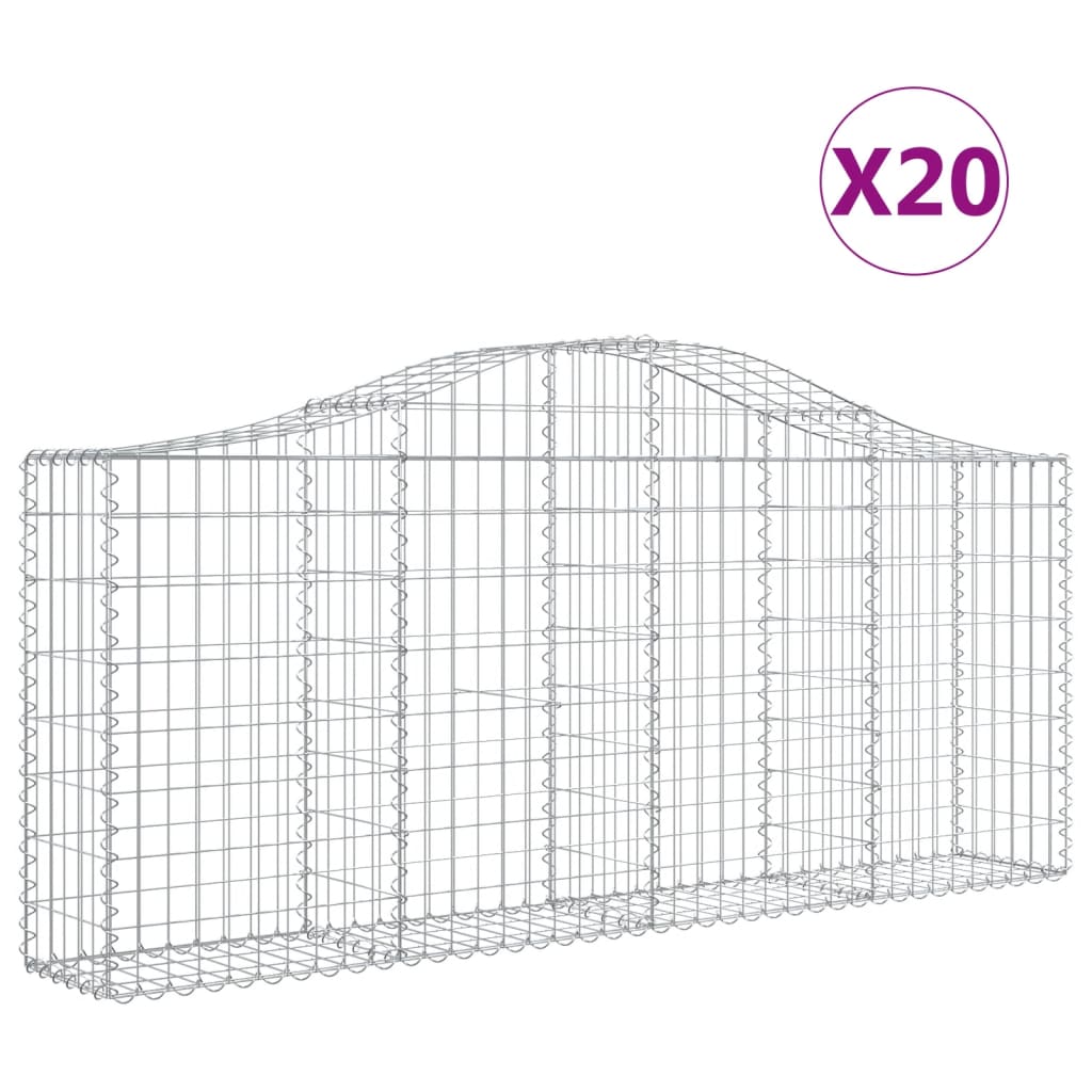 vidaXL Arched Gabion Baskets 20 pcs 200x30x80/100 cm Galvanised Iron