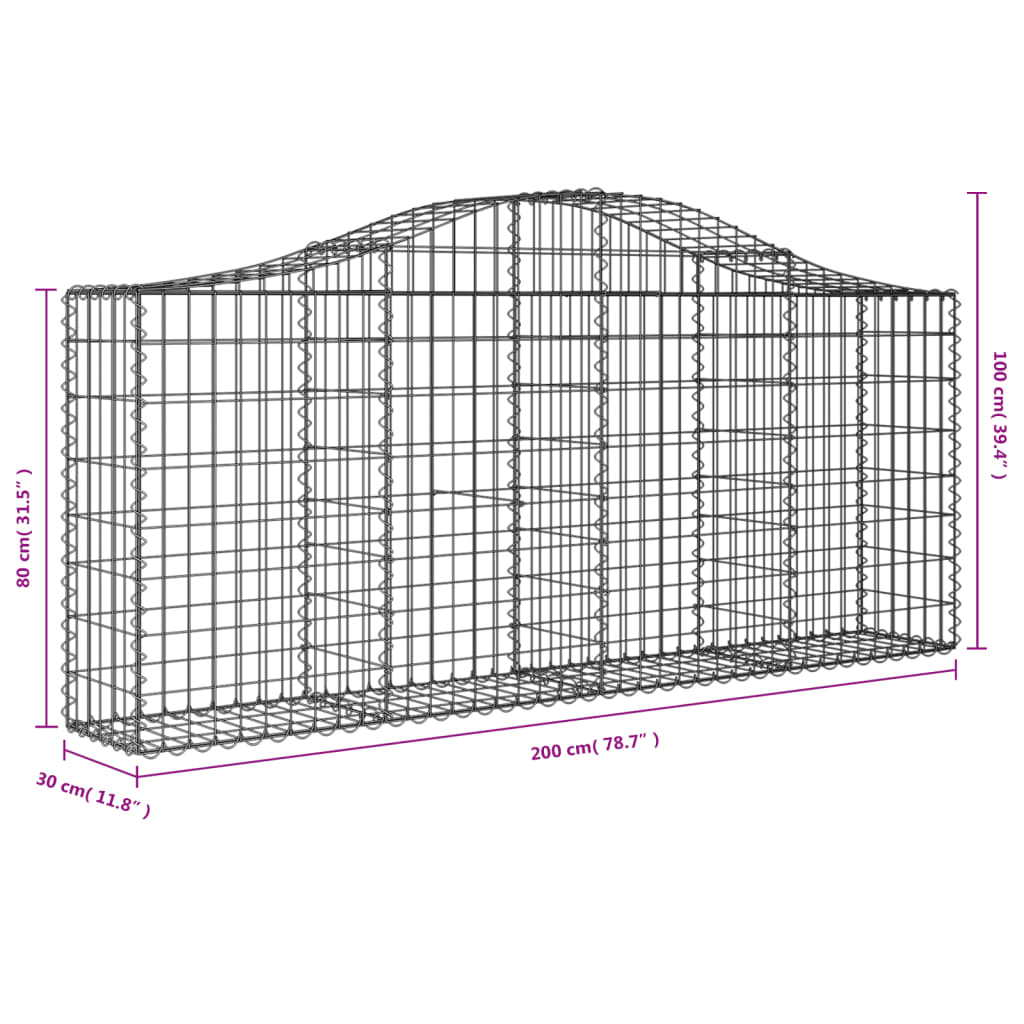 vidaXL Arched Gabion Baskets 20 pcs 200x30x80/100 cm Galvanised Iron