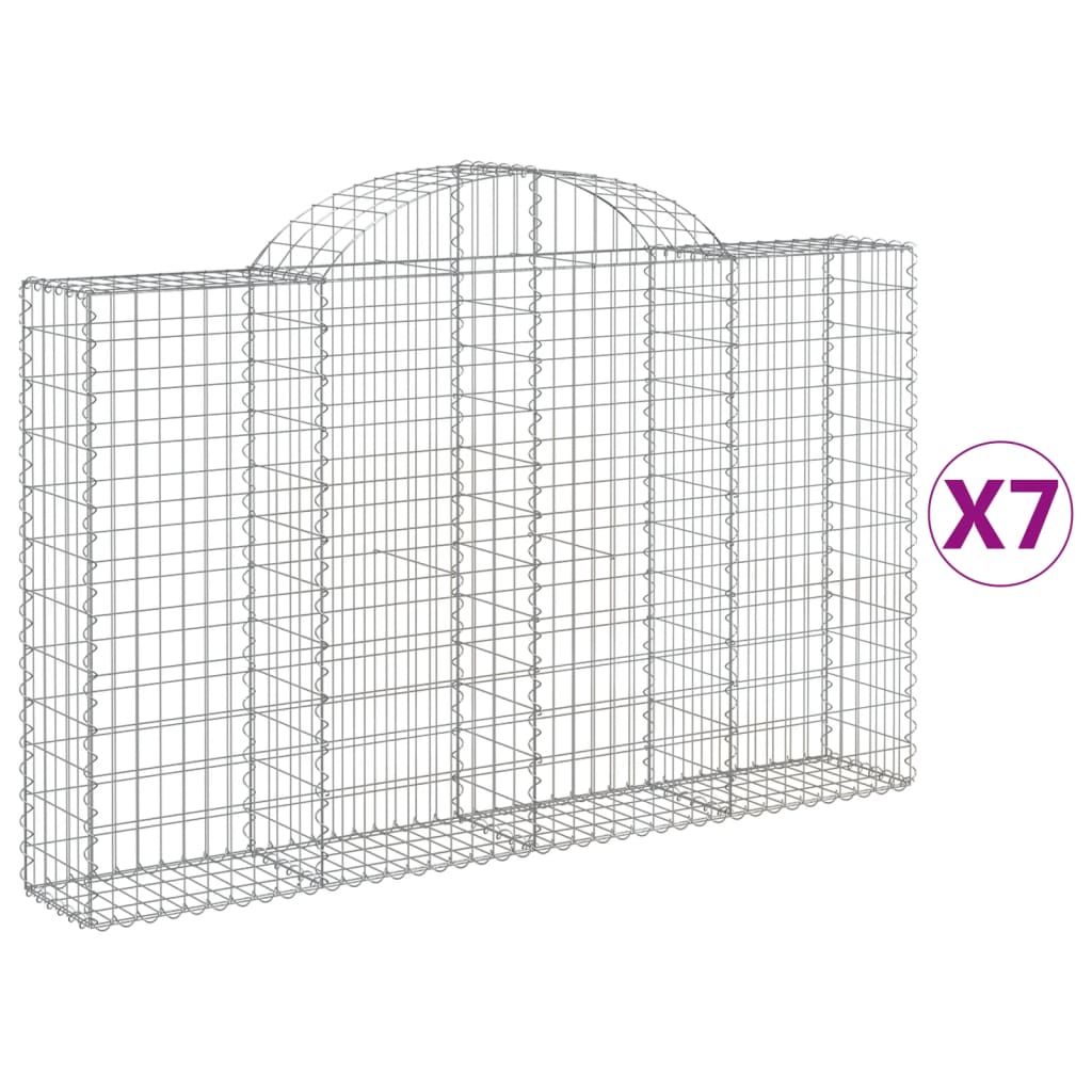 vidaXL Arched Gabion Baskets 7 pcs 200x30x120/140 cm Galvanised Iron