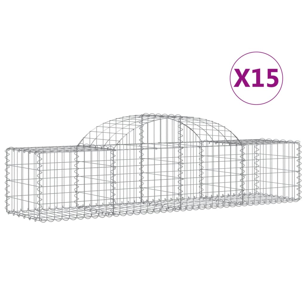 vidaXL Arched Gabion Baskets 15 pcs 200x50x40/60 cm Galvanised Iron