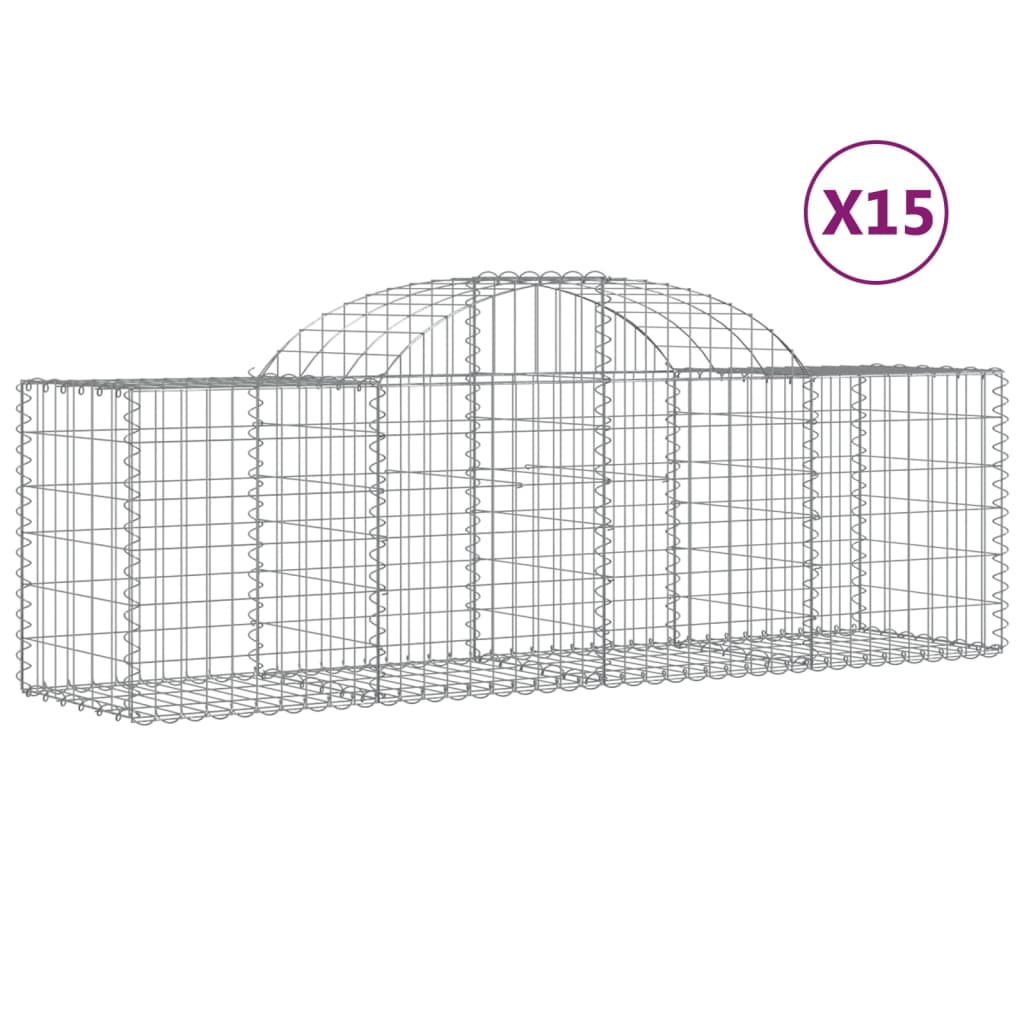 vidaXL Arched Gabion Baskets 15 pcs 200x50x60/80 cm Galvanised Iron