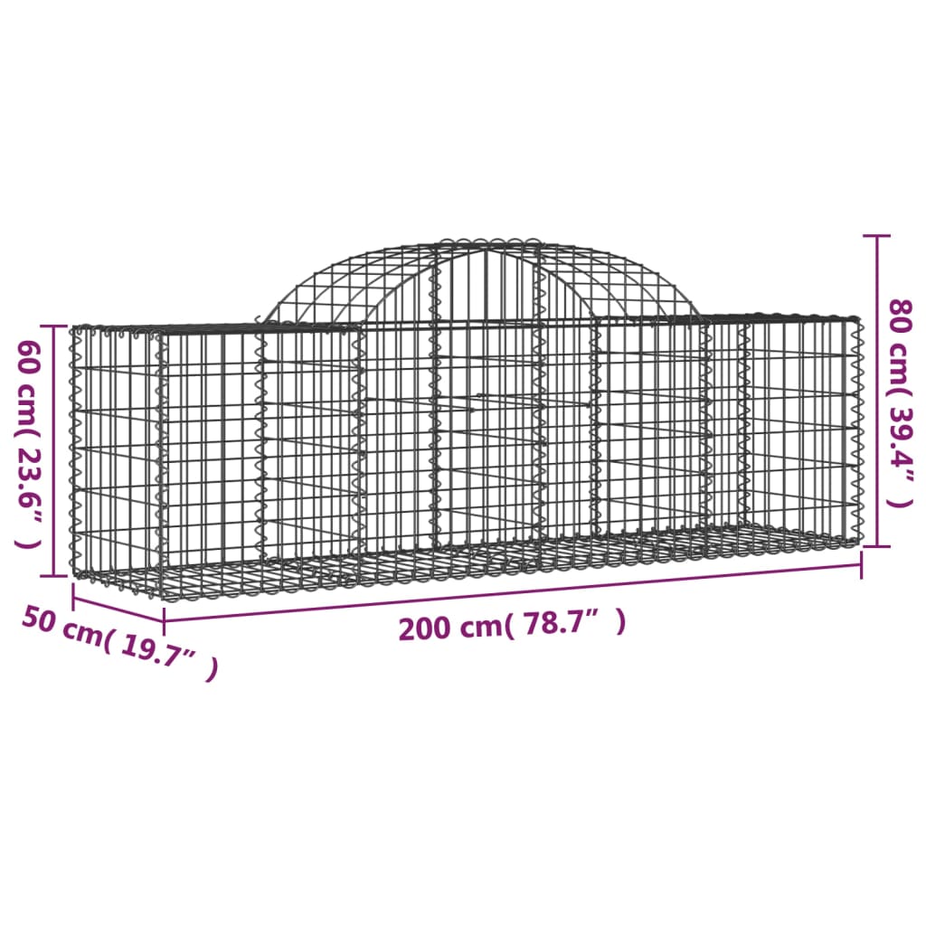 vidaXL Arched Gabion Baskets 15 pcs 200x50x60/80 cm Galvanised Iron