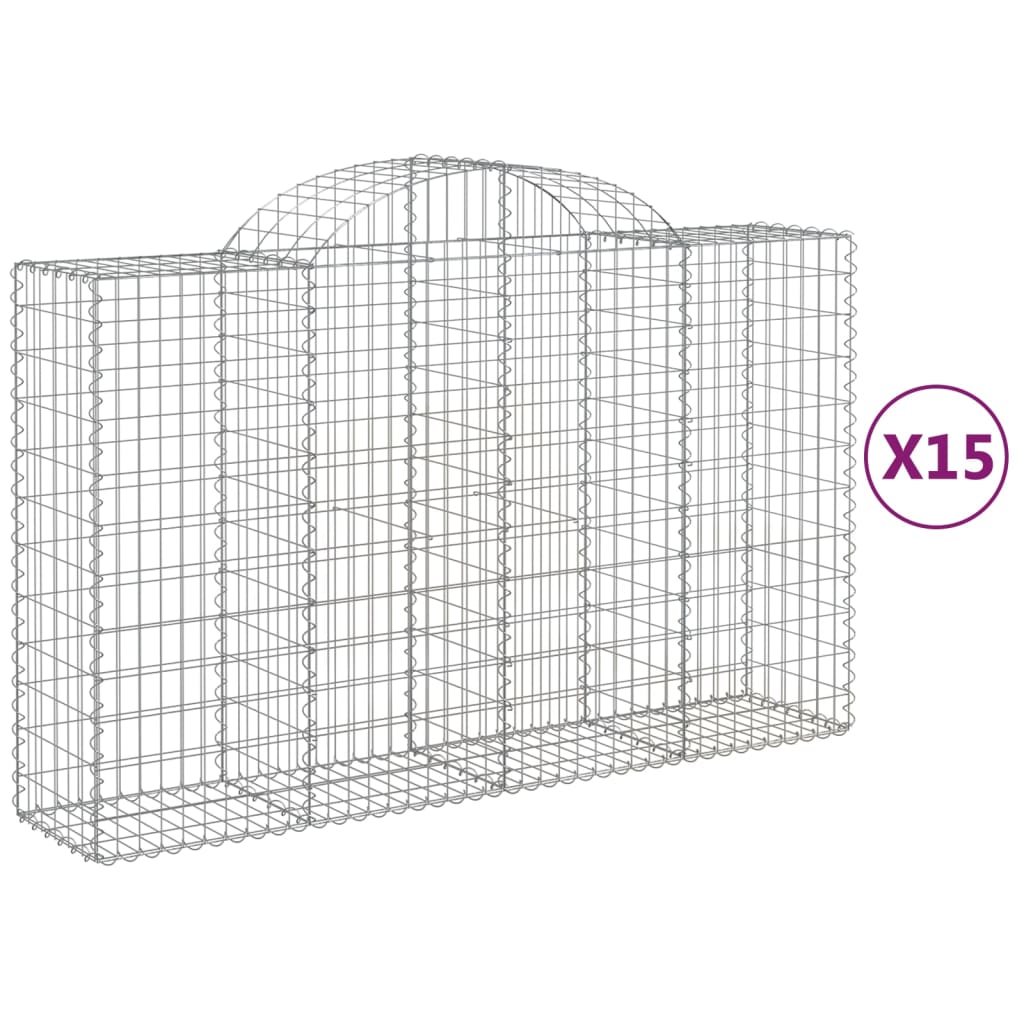 vidaXL Arched Gabion Baskets 15 pcs 200x50x120/140 cm Galvanised Iron