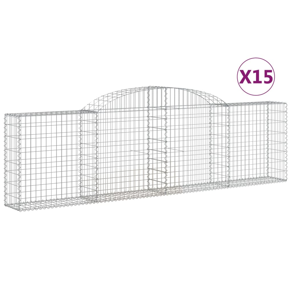 vidaXL Arched Gabion Baskets 15 pcs 300x30x80/100 cm Galvanised Iron