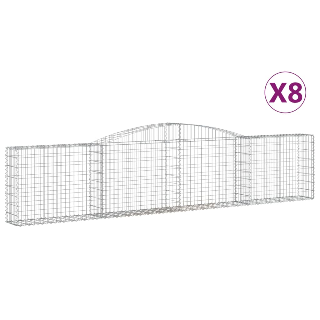 vidaXL Arched Gabion Baskets 8 pcs 400x30x80/100 cm Galvanised Iron