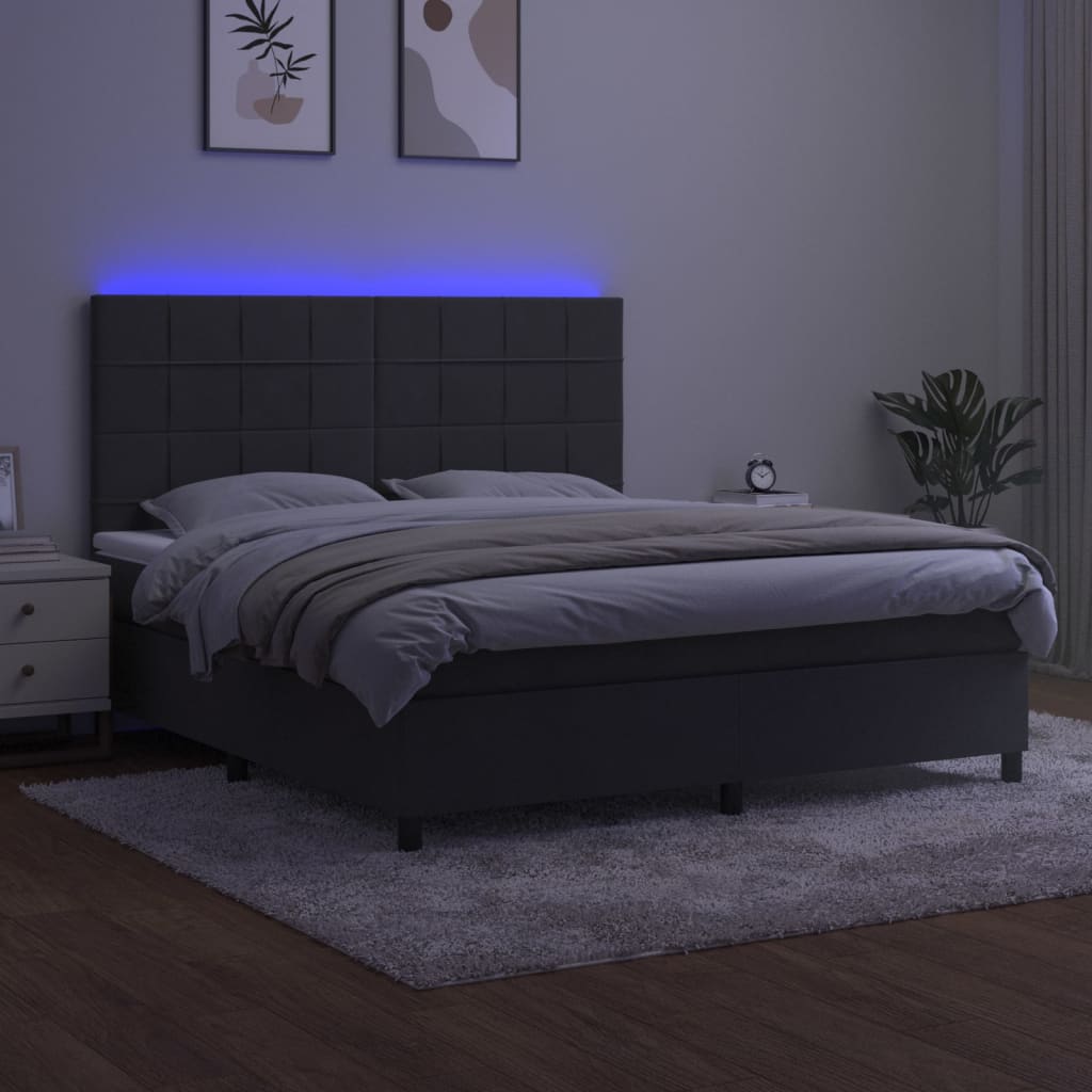 vidaXL Box Spring Bed with Mattress&LED Dark Grey 153x203 cm Queen Size Velvet