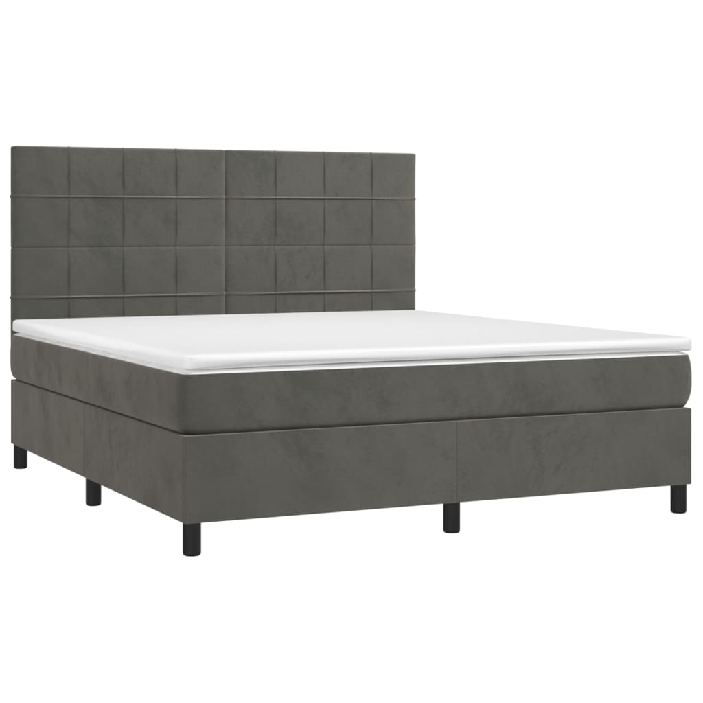 vidaXL Box Spring Bed with Mattress&LED Dark Grey 153x203 cm Queen Size Velvet