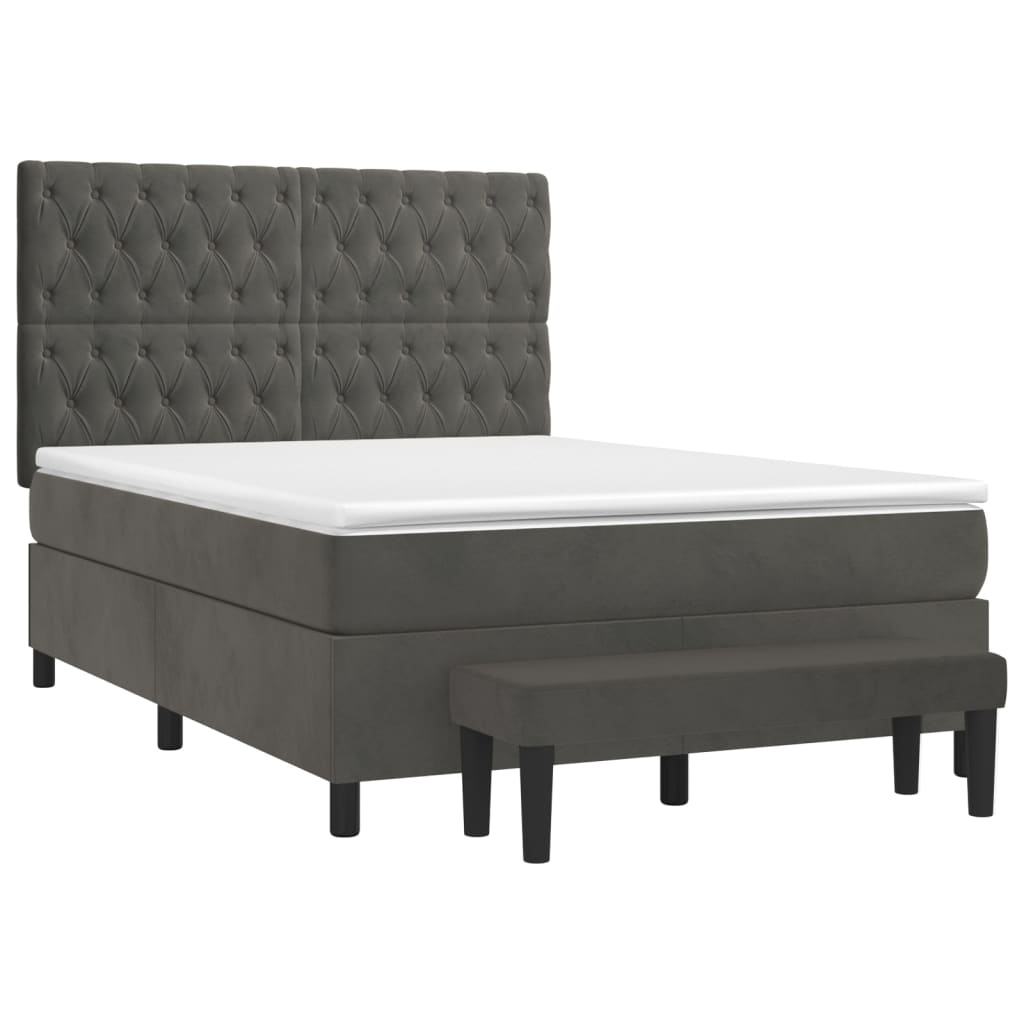 vidaXL Box Spring Bed with Mattress Dark Grey 137x187 cm Double Size Velvet
