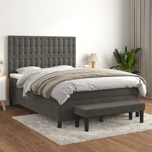 vidaXL Box Spring Bed with Mattress Dark Grey 137x187 cm Double Size Velvet