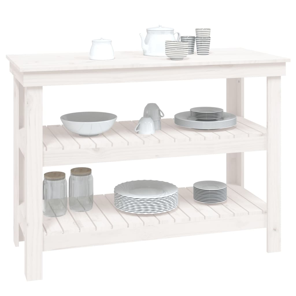 vidaXL Work Bench White 110.5x50x80 cm Solid Wood Pine