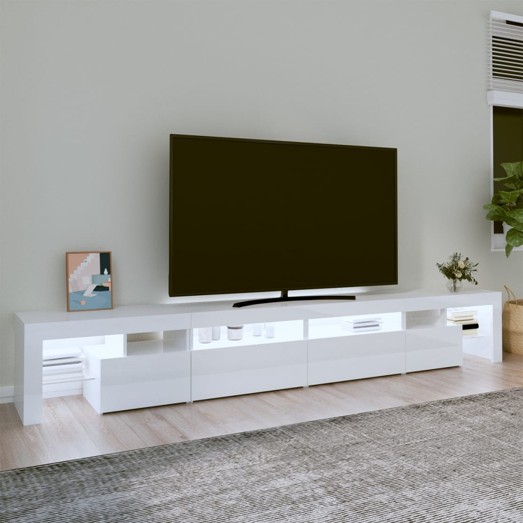 vidaXL TV Cabinet with LED Lights High Gloss White 260x36.5x40 cm