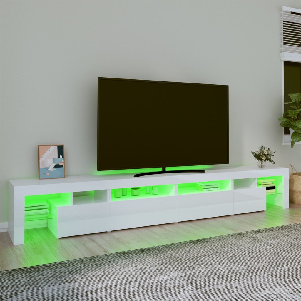 vidaXL TV Cabinet with LED Lights High Gloss White 260x36.5x40 cm