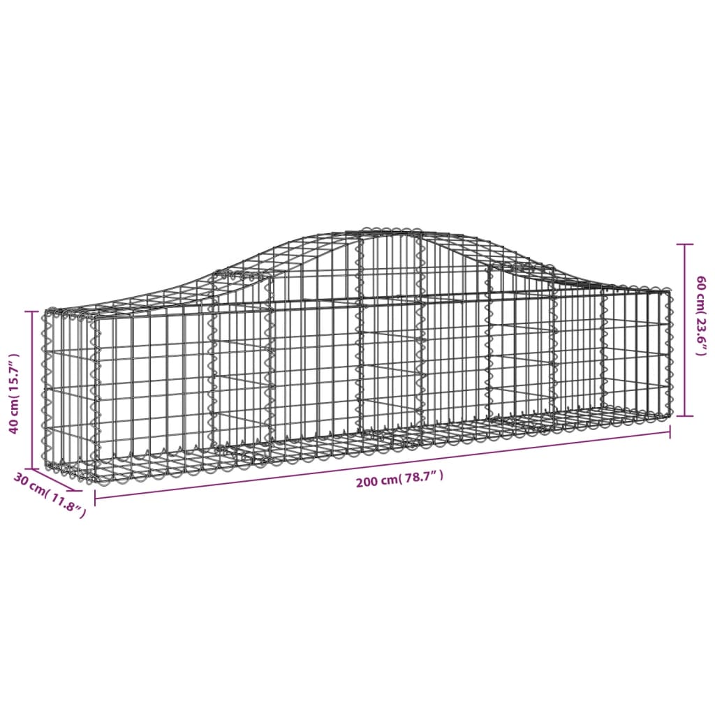 vidaXL Arched Gabion Basket 200x30x40/60 cm Galvanised Iron