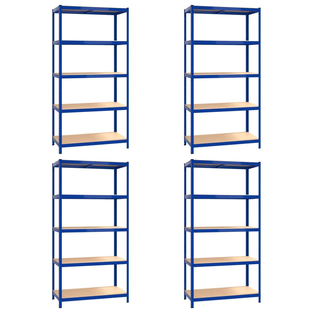vidaXL 5-Layer Shelves 4 pcs Blue Steel&Engineered Wood