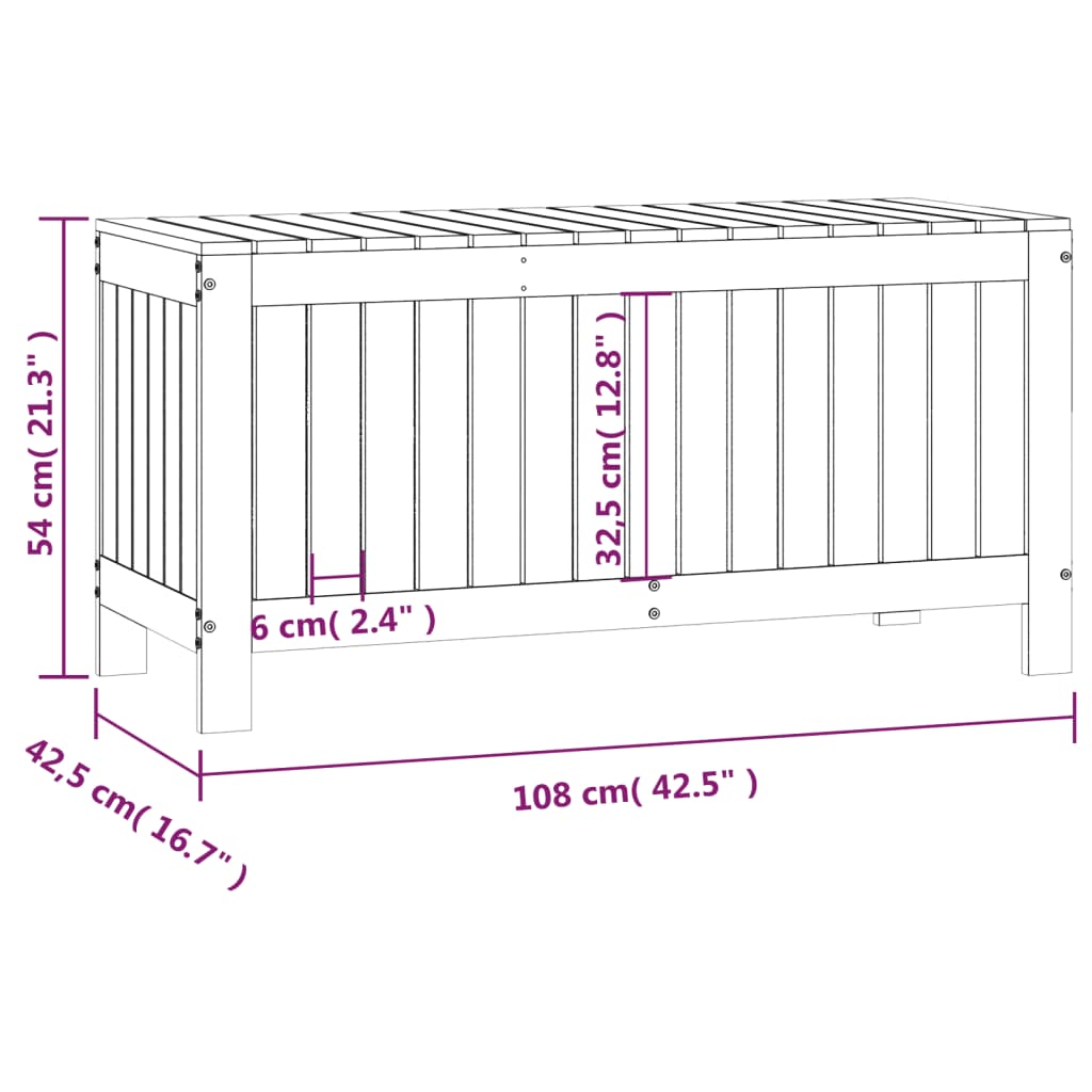 vidaXL Garden Storage Box Black 108x42.5x54 cm Solid Wood Pine