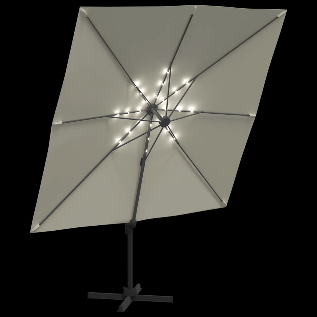 vidaXL LED Cantilever Garden Parasol Sand White 400x300 cm
