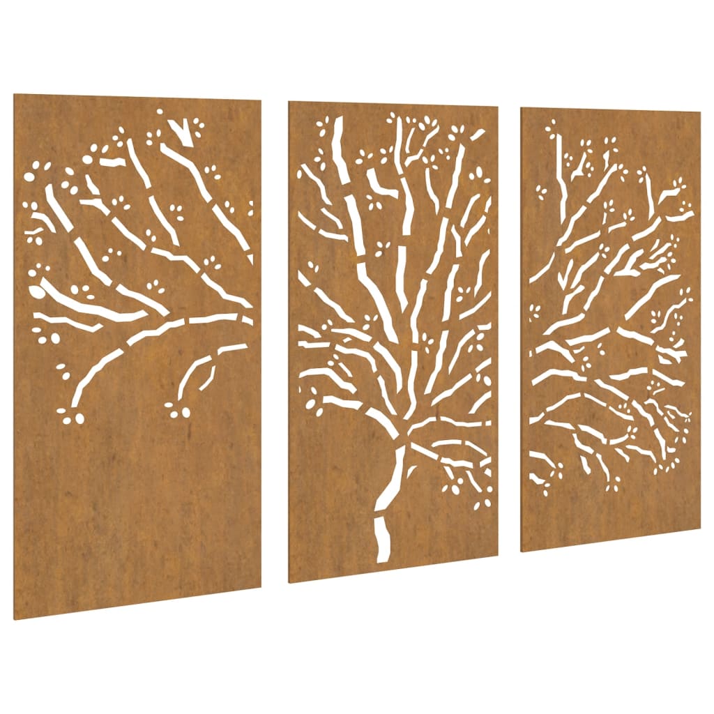 vidaXL Garden Wall Decorations 3 pcs 105x55 cm Corten Steel Tree Design