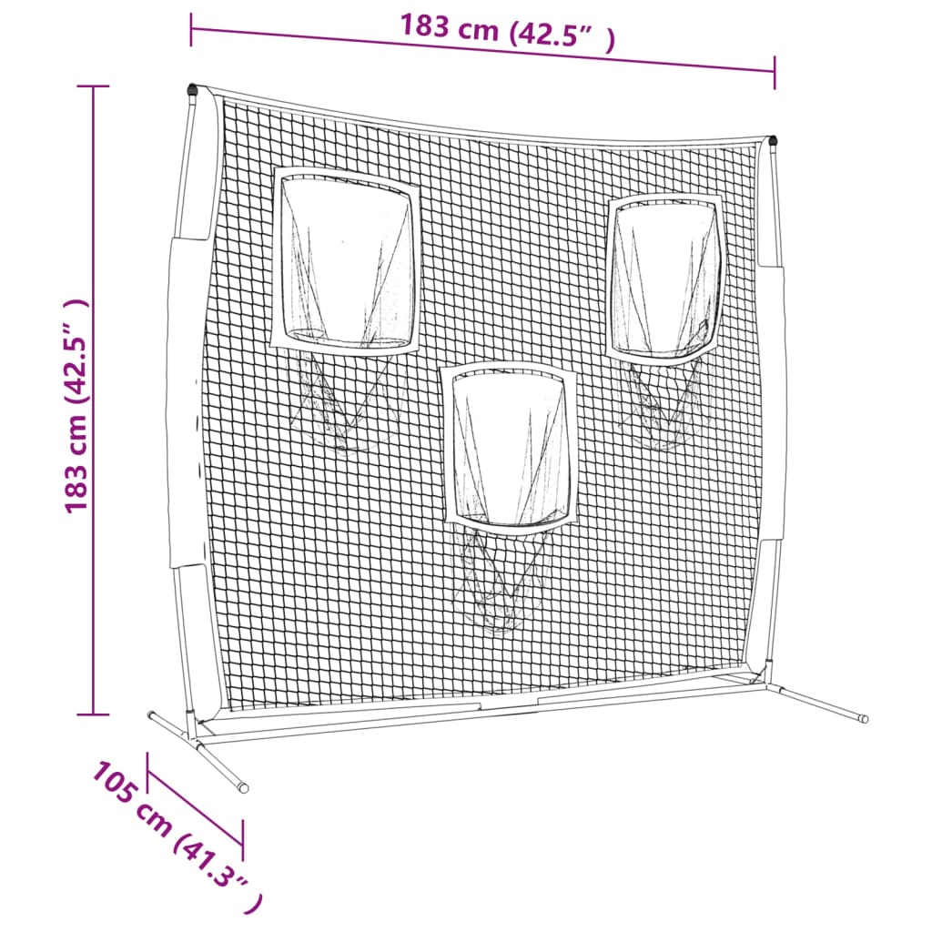 vidaXL Portable Baseball Net Black and Red 183x105x183 cm Polyester