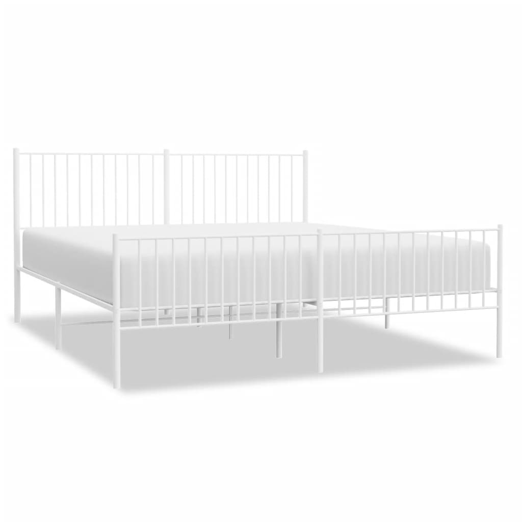 vidaXL Metal Bed Frame without Mattress with Footboard White 183x203 cm King