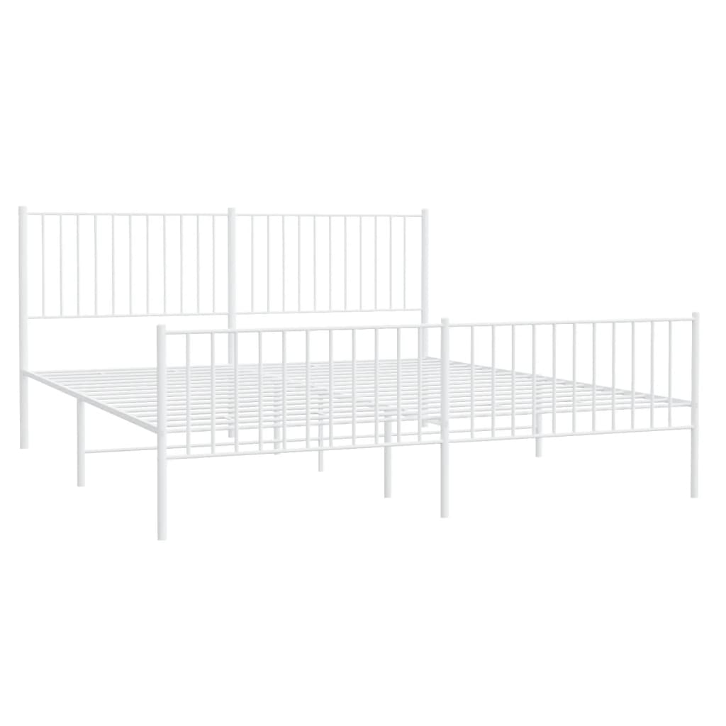 vidaXL Metal Bed Frame without Mattress with Footboard White 183x203 cm King