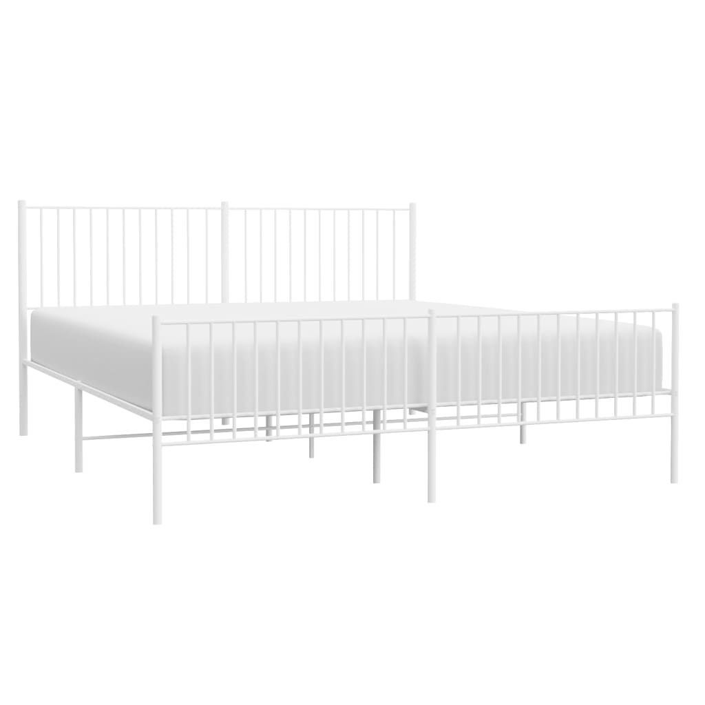 vidaXL Metal Bed Frame without Mattress with Footboard White 183x203 cm King