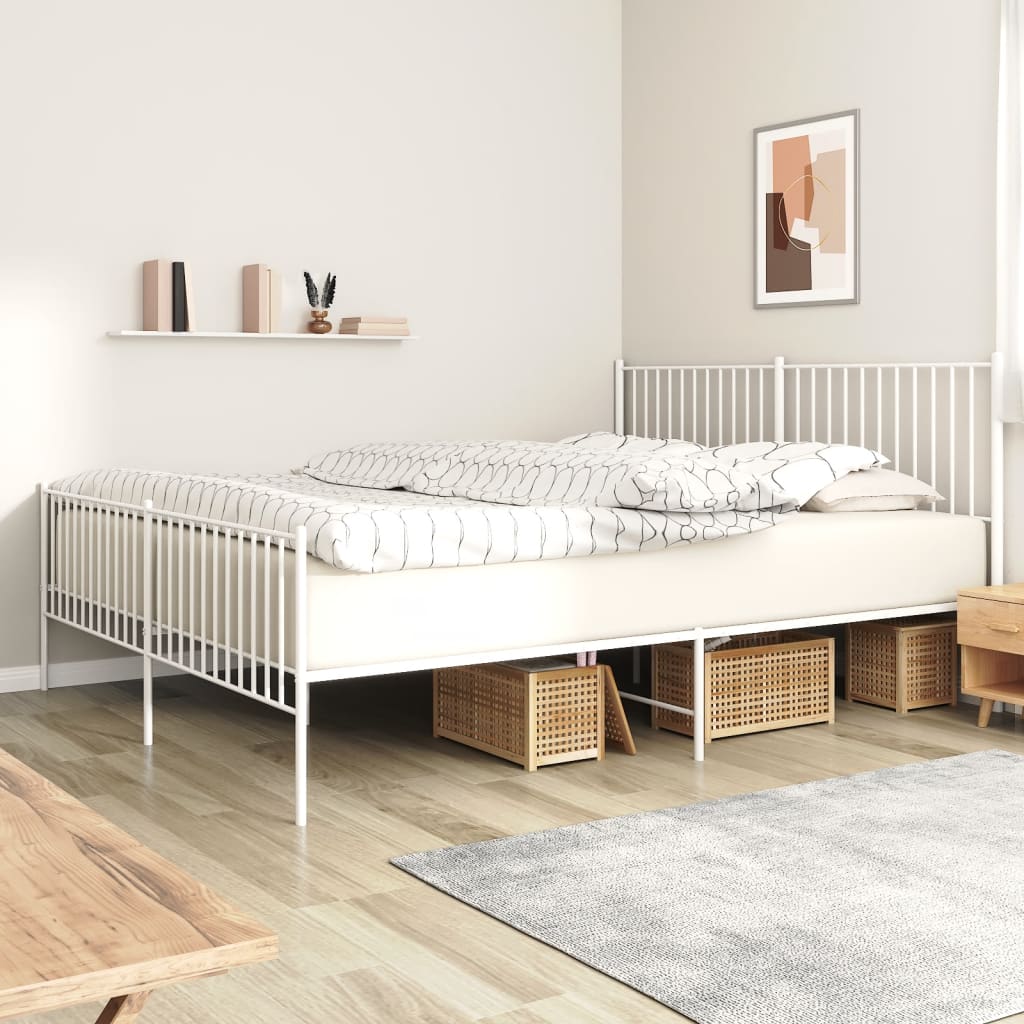 vidaXL Metal Bed Frame without Mattress with Footboard White 183x203 cm King