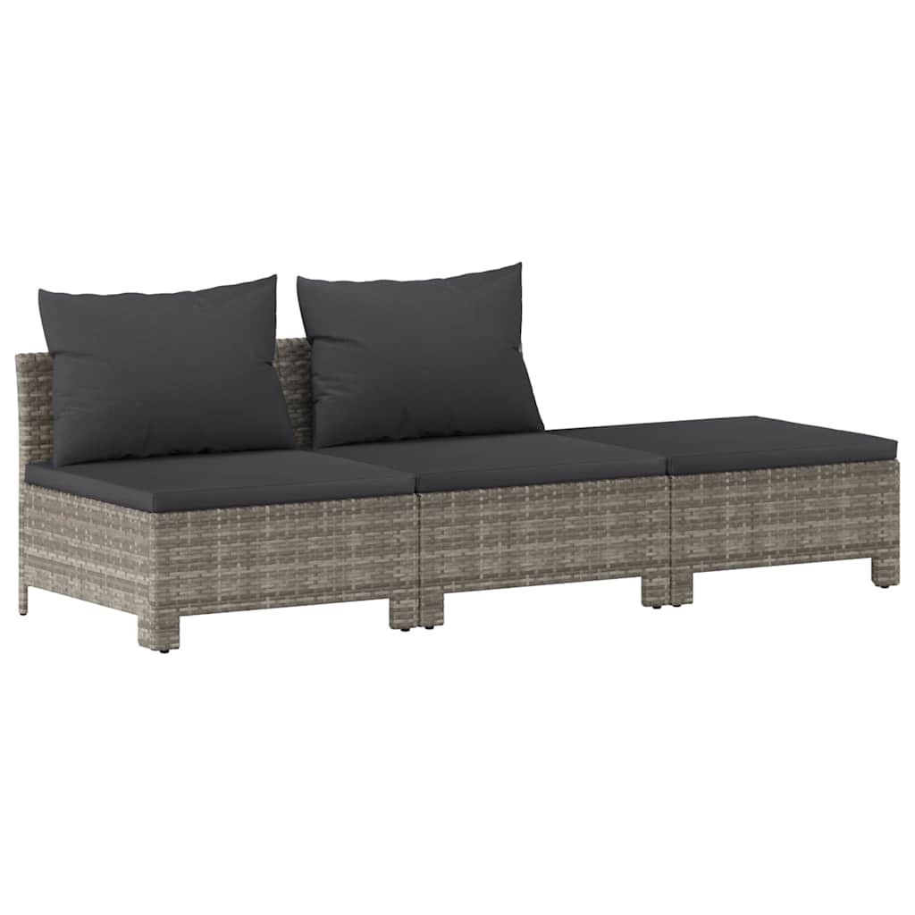 vidaXL 3 Piece Garden Lounge Set with Cushions Grey Poly Rattan