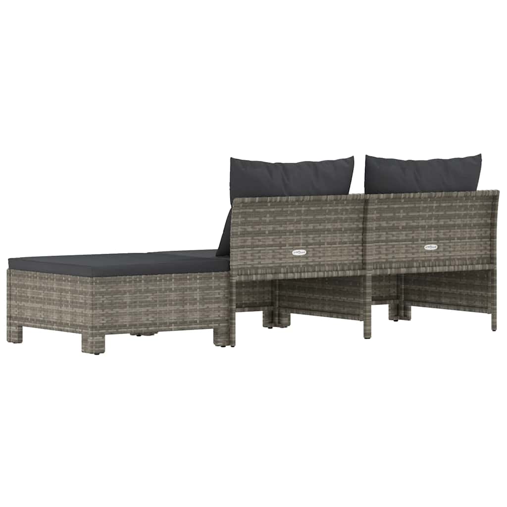 vidaXL 3 Piece Garden Lounge Set with Cushions Grey Poly Rattan