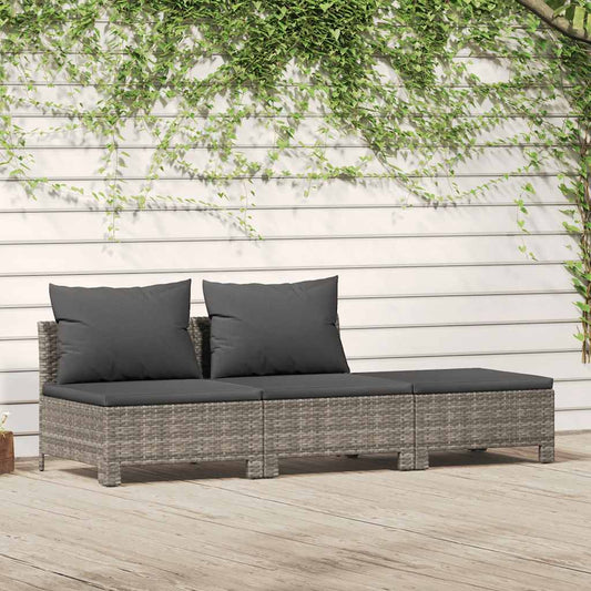 vidaXL 3 Piece Garden Lounge Set with Cushions Grey Poly Rattan