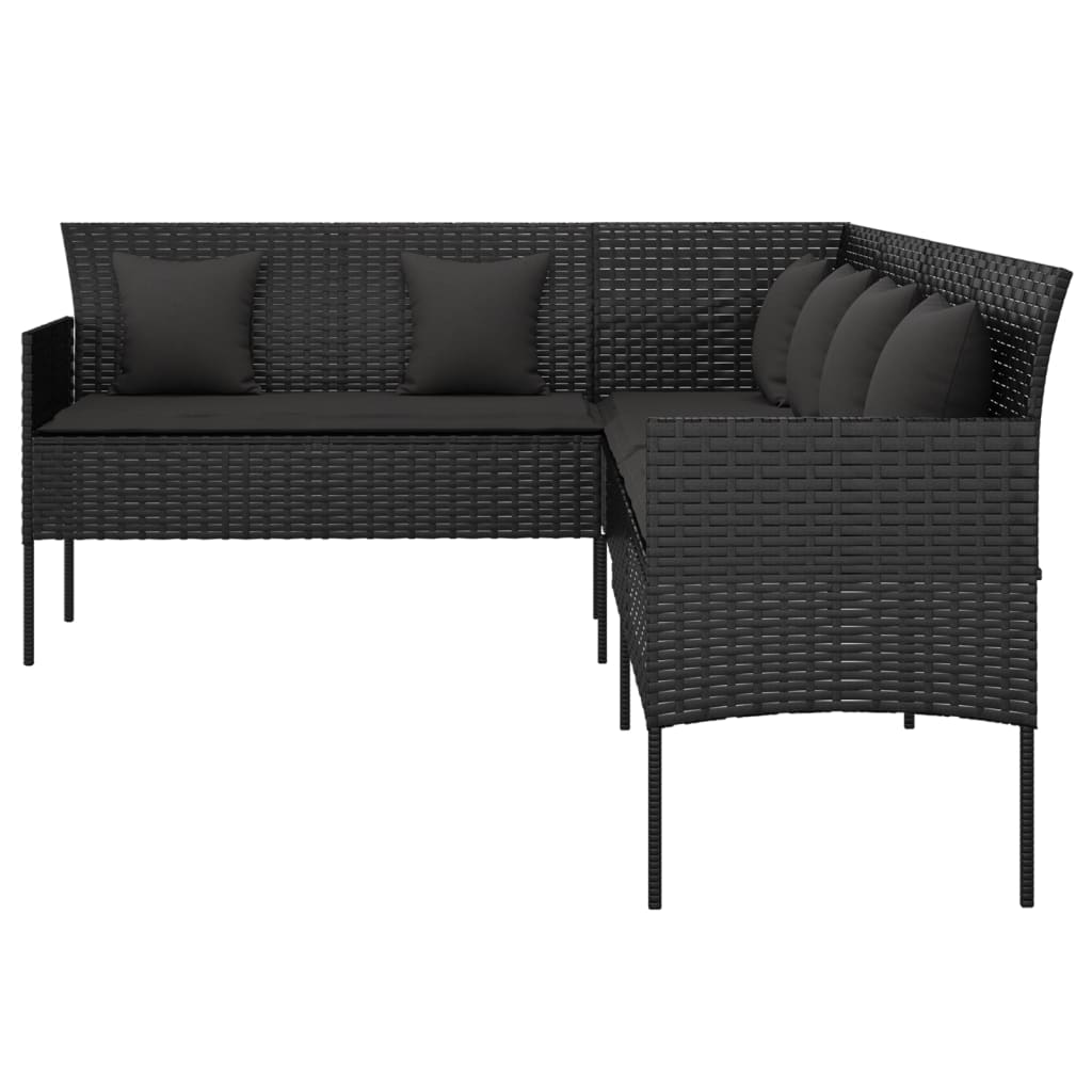 vidaXL L-shaped Garden Sofa with Cushions Black Poly Rattan